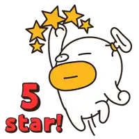 a cartoon of a duck holding stars and the words 5 star in red