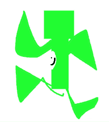 a drawing of a green fan with a smiley face on it