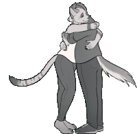 a black and white drawing of a man and a cat hugging