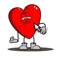 a cartoon heart has arms and legs and is pointing at something