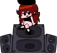 a cartoon girl is sitting on top of a black speaker