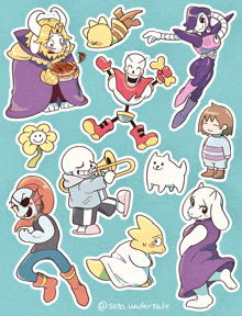 a bunch of undertale characters are displayed on a blue background