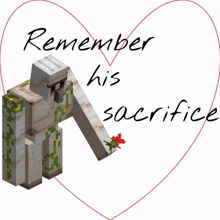 a card that says remember his sacrifice and has a minecraft character