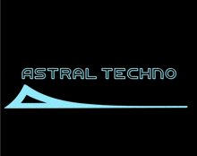 a logo for astral techno with a blue triangle