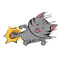 a cartoon cat is kicking another cat with a yellow star in the background