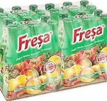 a box of fresa juice with fruit on it is sitting on top of a table .