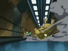 a cartoon character is flying through a tunnel in the water