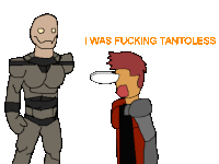 a cartoon of a man standing next to another man with the words i was fucking tantoless above them