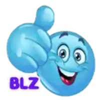 a blue smiley face giving a thumbs up with blz written on the bottom