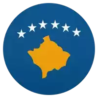 a blue circle with a map of kosovo and white stars