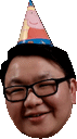 a man wearing glasses and a party hat with a pig on it .