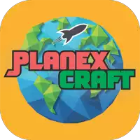 a logo for planex craft shows a rocket flying over a globe