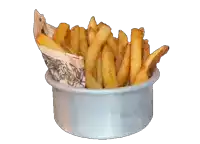 a bowl of french fries wrapped in a newspaper