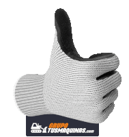 a glove is giving a thumbs up sign with grupo tusmaquinas.com written on the bottom