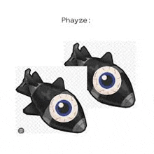 a pair of black balloons with big eyes on them .