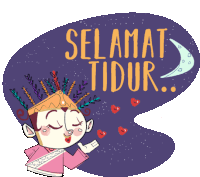 a cartoon of a woman blowing kisses with the words " selamat tidur " written above her