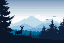 a silhouette of a deer standing in front of mountains