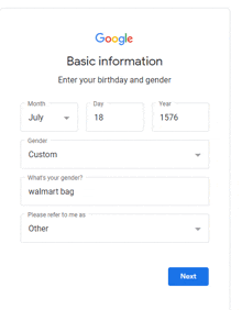 a screen shot of a google account basic information page