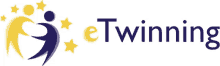 a logo for e twinning with two people and stars on it