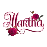 a logo for martha with pink roses and a butterfly