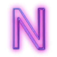 a purple and blue neon letter n is glowing on a white background