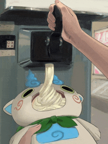 a cartoon drawing of a person taking a scoop of ice cream from an ice cream machine