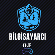 a logo for bilgisayarci o.e. shows a man in a hoodie