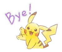 a drawing of a pikachu with the word bye written below it