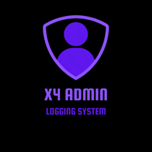 a logo for x4 admin logging system has a purple shield