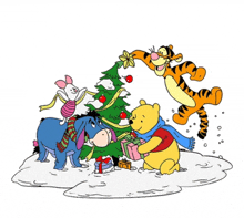 winnie the pooh and friends decorate a christmas tree