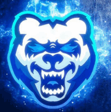 a blue and white bear with sharp teeth