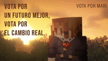 a minecraft character with the words vota por un futuro mejor