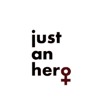 a logo that says " just an hero " with a red female symbol