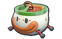 a cartoon drawing of a pot with a green lid and a smiley face .