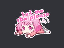 a sticker of a girl with pink hair laying down with the words " level me sbx please "