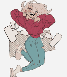 a drawing of a girl wearing a red sweater