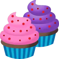 a pink and purple cupcake with red dots on it