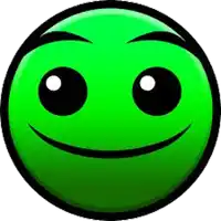 a green smiley face with big eyes and a smile on it is on a white background .