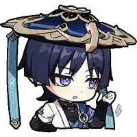 a chibi boy wearing a hat and holding a sword .