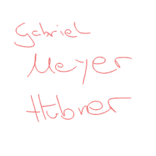 gabriel meyer hubner is written in red ink on a white background