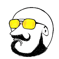 a cartoon drawing of a man with a beard wearing yellow sunglasses