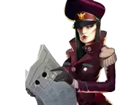 a woman in a military uniform holds a newspaper