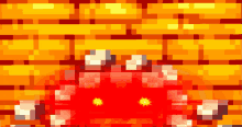 a pixel art drawing of a red object with two eyes