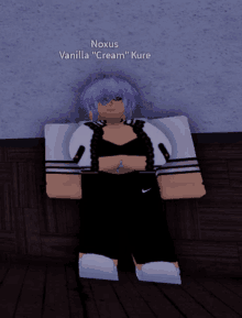 a girl with purple hair and the name noxus vanilla cream