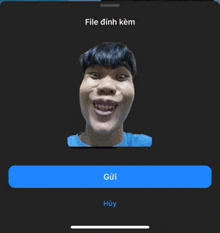 a phone screen with a picture of a man and the words file dinh kem on it