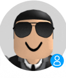 a roblox avatar with sunglasses and a smile