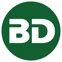 a green circle with the letter bd in white letters