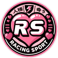 a logo for rs racing sport with a pink heart in the center