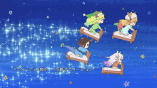 a group of anime characters are flying through the air in bed