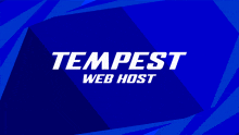 a blue background with tempest web host written on it